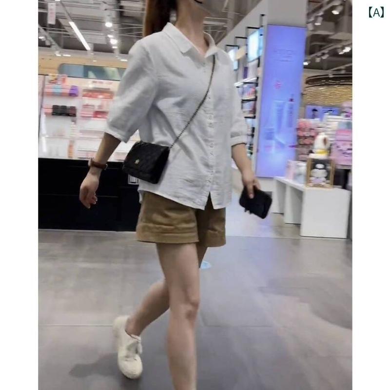 レディース　　シャツ　トップス 女性用 コットンと リネンの トップス 夏用 半袖 薄手 リネン Tシャツ レディース 服 レディースシャツ ゆったり お腹 周りを カバー できる