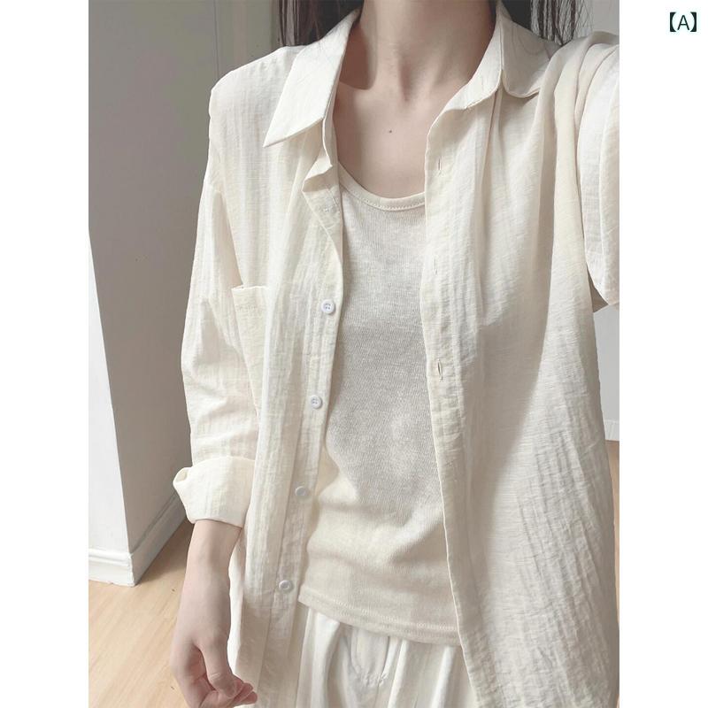 レディース　　シャツ　トップス マイクロ 透明 リネンシャツ レディース 夏 薄手 カジュアル ゆったり ブラウス ジャケット コットンリネン シャツ カーディガン