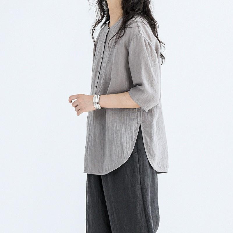 レディース　　シャツ　トップス Ruobai 自家製 漢 リネン 80年代 ソフト グレー ゆったり 6 点 袖 夏 薄手 シャツ トップス レディース