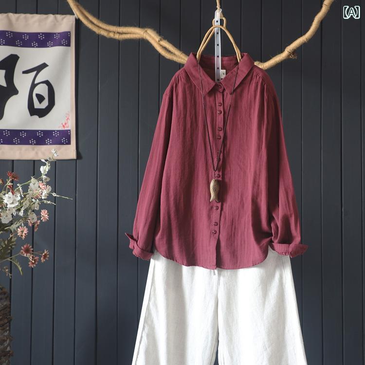 レディース　　シャツ　トップス 2024 秋 無地 ダブルレイヤー コットン ヤーン カーディガン トップス..