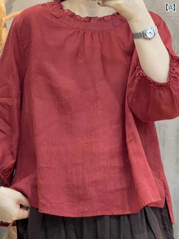 レディース　　シャツ　トップス コットンと リネンの シャツ レディース 夏 薄手 2024 小さい カジュ..