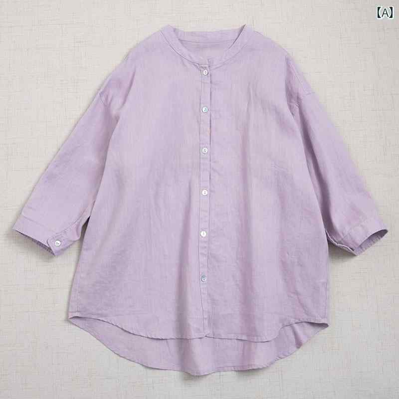 レディース シャツ トップス 麻 シャツ スタンドカラー 2333mm 袖 白 ゆったり 大きいサイズ 日焼け防止 和風 綿 レディース 春夏 23016