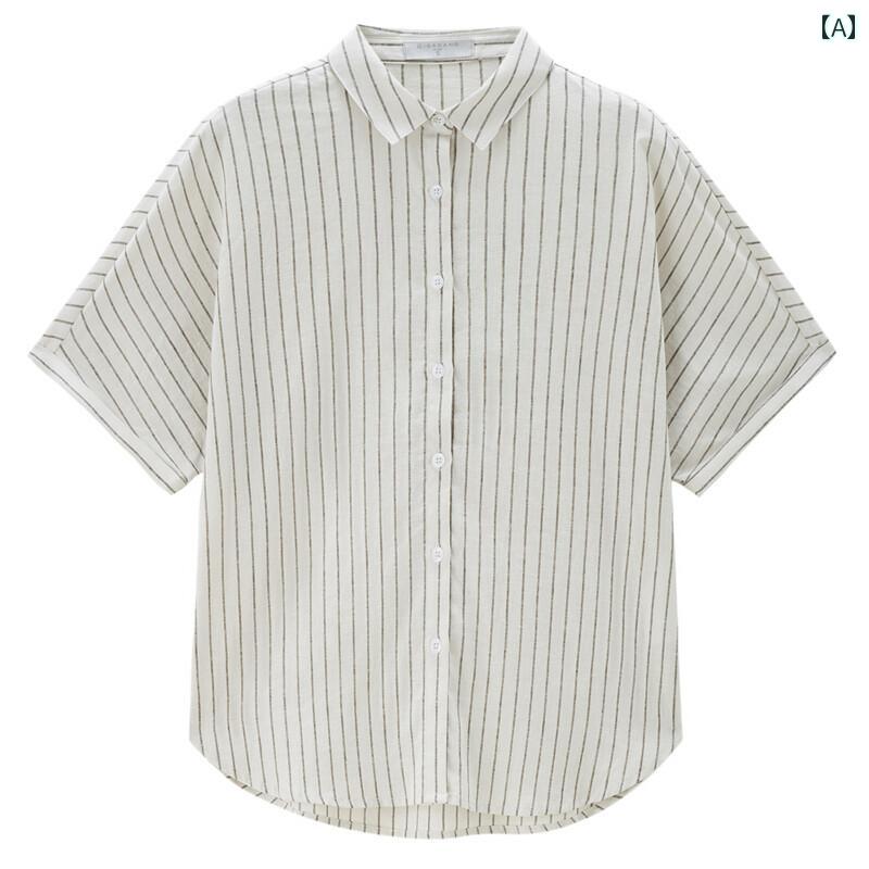 レディース シャツ トップス ジョルダーノ オールド マネー スタイル リネンシャツ レディース ライト リネン トップ スリーブ コットン &ampamp 13343226