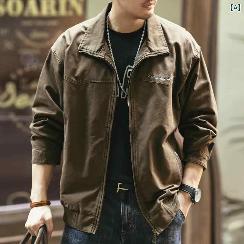 メンズ ジャケット シンプル 緑の 鹿 アメリカ 文字 刺繍 レトロ ウォッシュ ワークジャケット メンズ 春秋 ゆったり ファッション ヘビー ジャケット