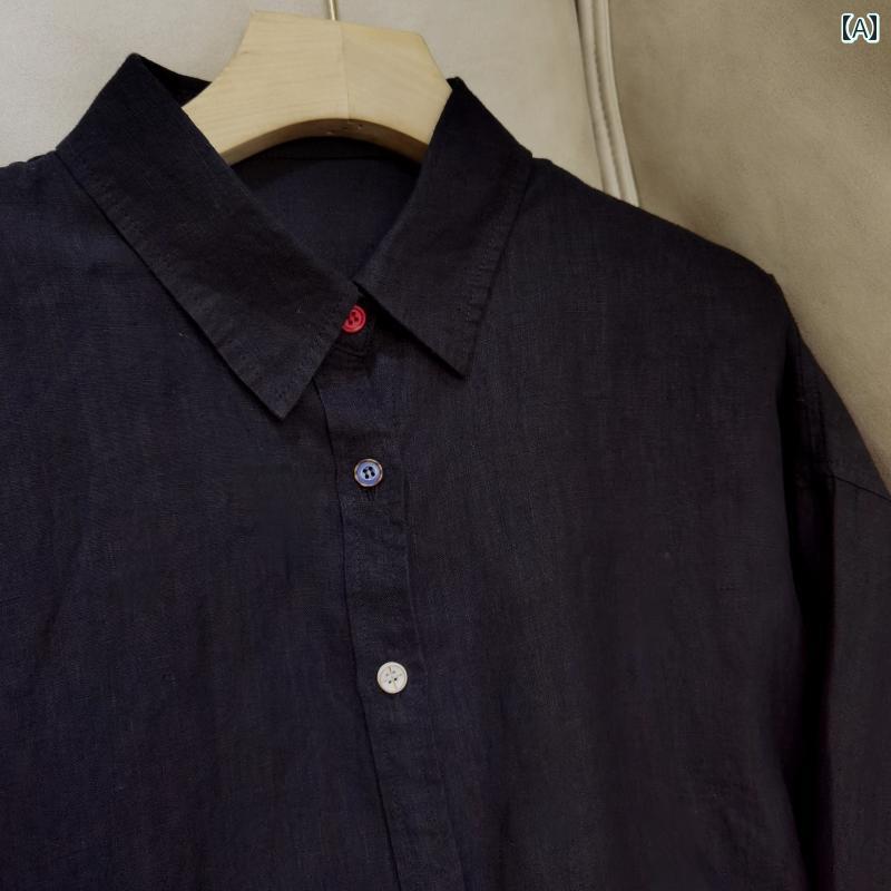 レディース　　シャツ　トップス 高 密度 ヘビー ヘンプ ラージ シャツ レディース ロングスリーブ カジュアル 万能 ジャケット トップ