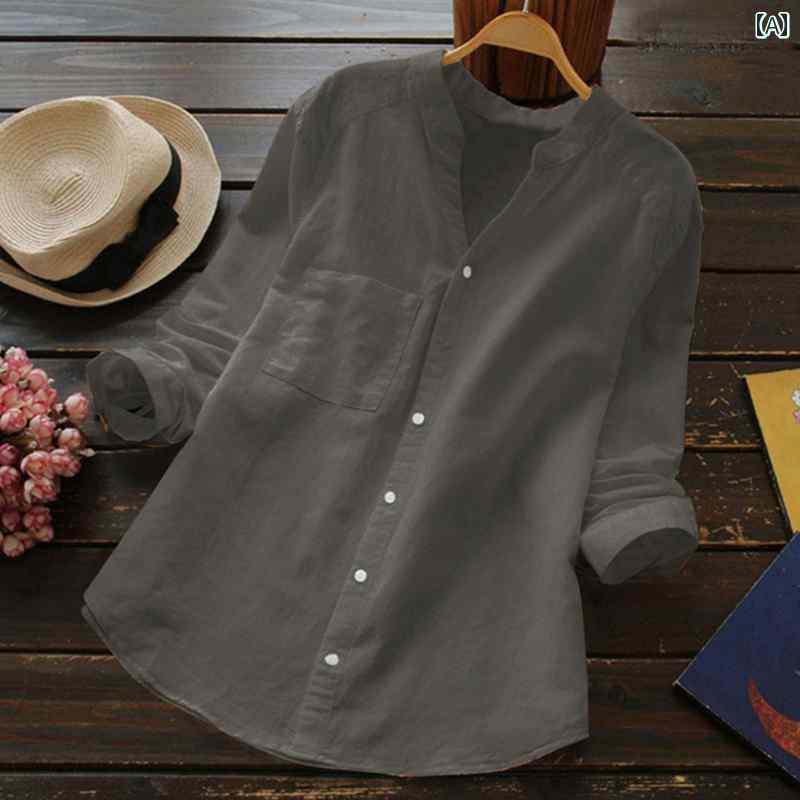 レディース　　シャツ　トップス コットンと リネンの レディースシャツ 春な 大きいサイズ レトロ 無..