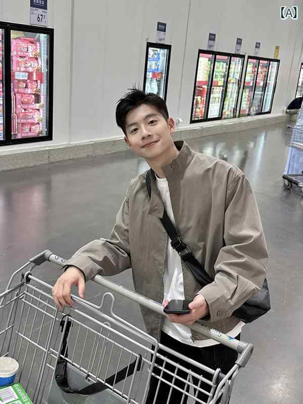 アウター メンズ ジャケット パーカ メンズ スタンドカラー ジャケット ライト グレー 2025 春 韓国 カジュアル トップス