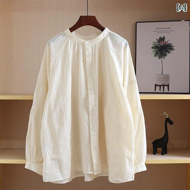 レディース　　シャツ　トップス 尾 シングル 高級 刺繍 綿 長袖 シャツ レディース 秋 無地 カジュア..