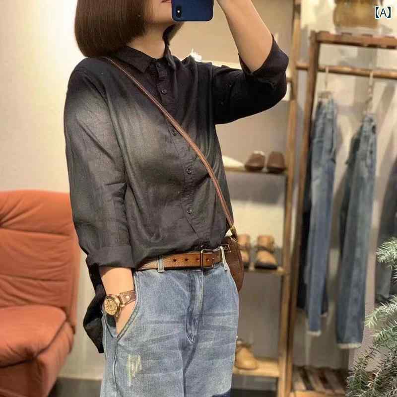 　レディース　シャツ　トップス ピックアップ 撤退 ラスト オーダー レトロ レディース コットンリネ..