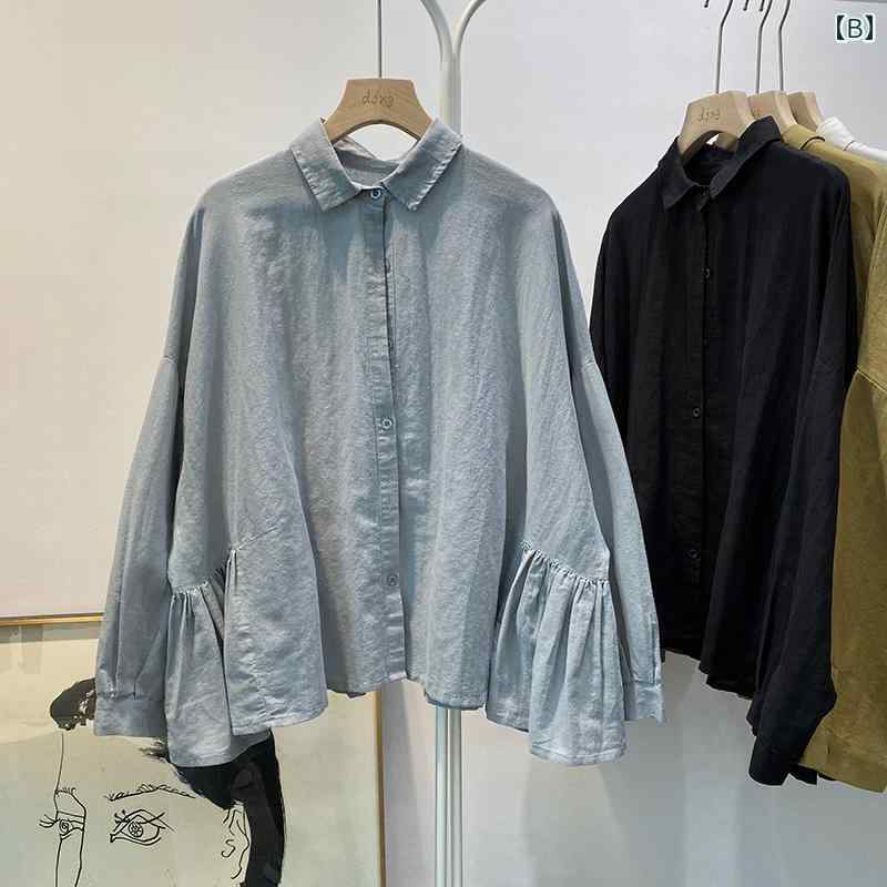 　レディース　シャツ　トップス 春秋 長袖 シャツ ゆったり リネン 韓国 太 mm 年齢を 減らす フリル ベビー コットンと リネンの トップス