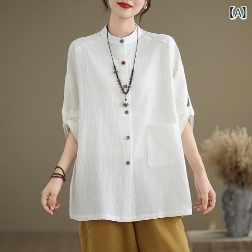 　レディース　シャツ　トップス 高級 リネンシャツ 女性用 春秋 2025新 色 ボタン シャツ コットンと リネン レトロ トップ ジャケット