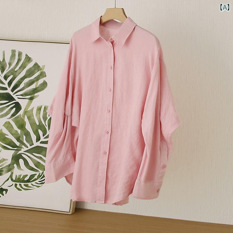 　レディース　シャツ　トップス モール 注文 着 痩せ 隠す ～ 通気性 着心地 抜群 春に 活躍 する リネン ゆったり 大きめ シルエットの レディース 長袖 シャツ