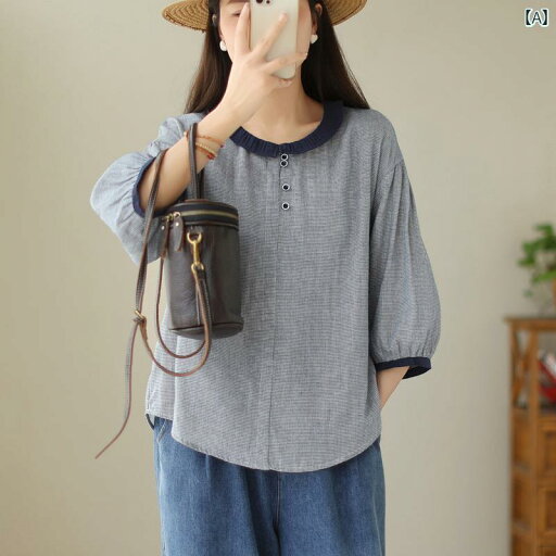レディース シャツ トップス 残存 品の 撤収 ビッグ カット ラベル 和風 綿 二 重 ガーゼ チェック 柄 七分袖 シャツ レディース 夏 蓮の葉 襟小 トップス レディース シャツ トップス 残存 品の 撤収 ビッグ カット ラベル 和風 綿 二 重 ガーゼ チェック 柄 七分袖 シャツ レディース 夏 蓮の葉 襟小 トップス