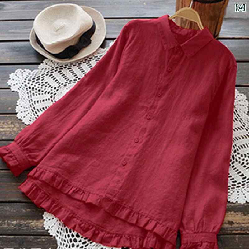 　レディース　シャツ　トップス カウンター レディース レトロ リネン トップ 大きいサイズ カジュアル コットンリネン 長袖 シャツ