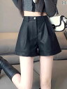 ショートパンツ ハーフパンツ PU レザー ショート パンツ レディース 秋冬 2025 ハイウエスト スリム アウター ゆったり ワイド レッグ aライン ...