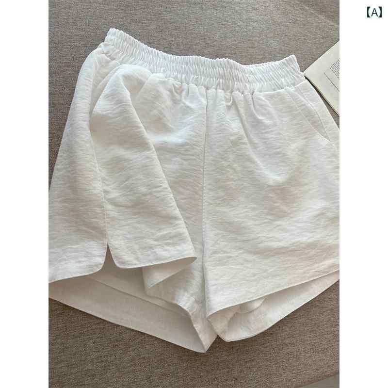 　ショートパンツ　ハーフパンツ 夏用の 女性用 ホワイト 冷感 コットンリネン スポーツ ショーツ 薄手 スタイル 小さめ サイズ ゆったり aライン ウエスト ゴム スリット入り ワイド レッグ ホット パンツ