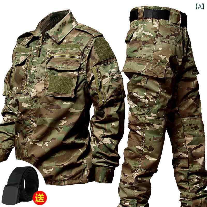 Rakuten - 　作業服　セット　上下 迷彩 スーツ メンズ 軍事 訓練 服 インストラクター ユニフォーム 作業 戦術 正規 本格的 夏 薄手