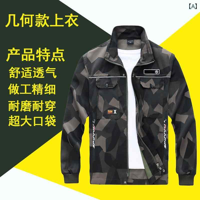 　作業服　セット 作業着 メンズ 迷彩 労働 保護 ジャケット コート 耐摩耗 建設 現場 カジュアル アウ..