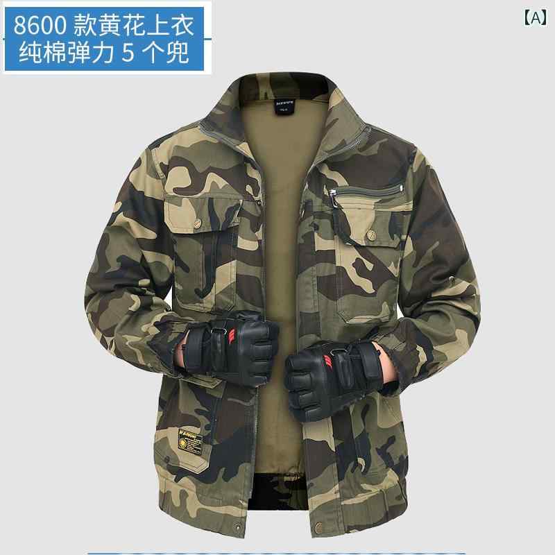 作業服 迷彩 セット 作業服 迷彩 セット 春秋 労働 保護 作業着 綿 ストレッチ トップ 迷彩 ワンピース 屋外 耐摩耗 溶接 火傷防止 メンズ レディース 同じ スタイル