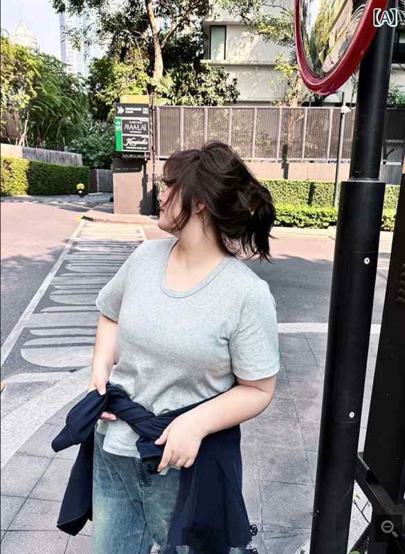 　Tシャツ　ゆったり　インナー 大きいサイズ 太め MM 綿 ストレート ショルダー Tシャツ レディース 無地 スタイル 春夏 ゆったり スリム オーバー トップス