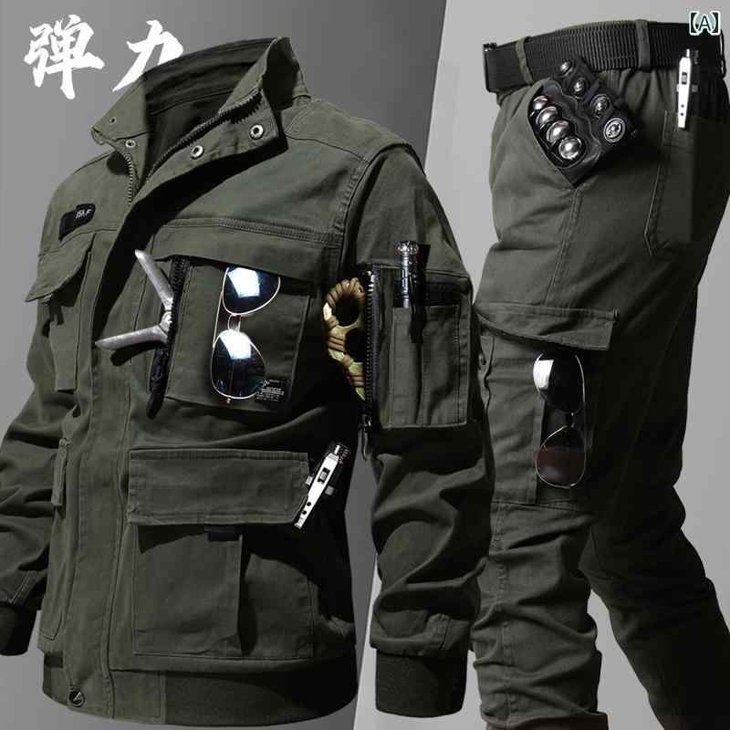 　作業服　迷彩　セット 溶接 工用 火傷防止 耐摩耗 労働 保護 作業着 綿 弾性 高...