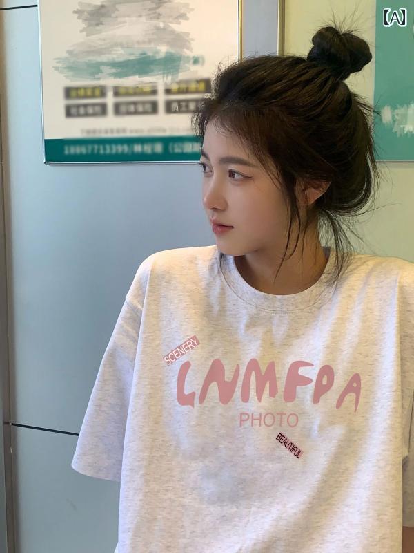 Other - 　Tシャツ　半袖 グレーの コットン 半袖 Tシャツ 夏用 レディース オーバー サイズ アメリカン レトロ の ラウンドネック ゆったり トップス