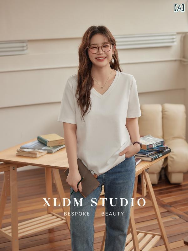 　Tシャツ　ゆったり　インナー 小 麗 大きいサイズ 婦人服の 糸 通し ネック ライン 基本 肩上 太い m..