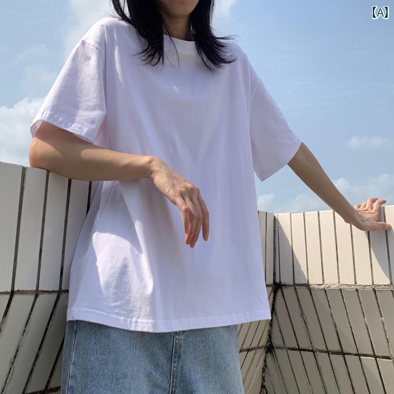 樂天商城 - 　Tシャツ　半袖 な 綿の 黒と 白の 半袖 Tシャツ レディース 夏の な 韓国 語 大きいサイズ マルチ カラー イン ホットな