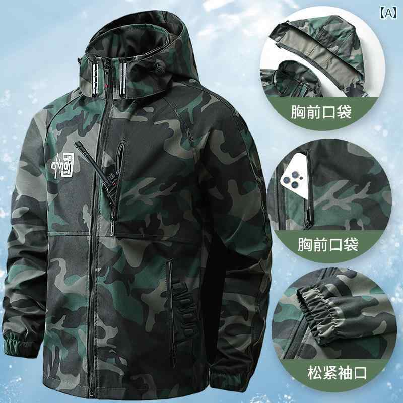 作業着 セット 作業着 セット 春秋 作業着 メンズ フード付き 耐摩耗 迷彩 防風 防...