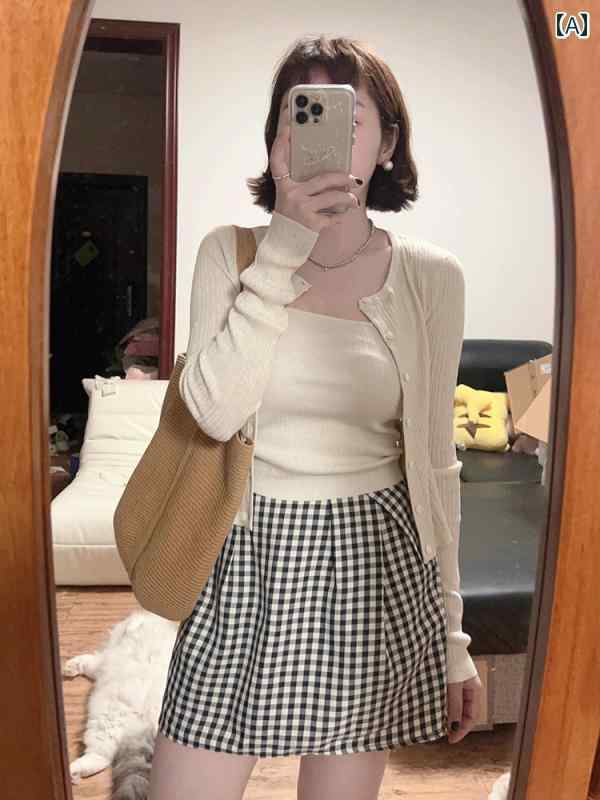 ニット レディース カーディガン ニット レディース カーディガン 韓国 カジュアルウェア シンプルで 優しい キャミソールと 薄手の 日焼け防止 長袖 ニットカーディガンの ツーピース セット