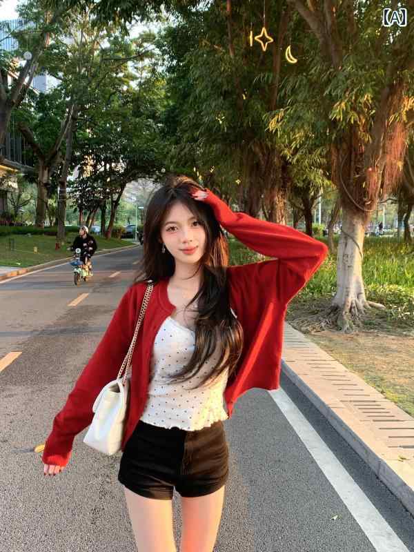 ニット レディース カーディガン ニット レディース カーディガン 赤い ニットカーディガン 初秋 婦人..