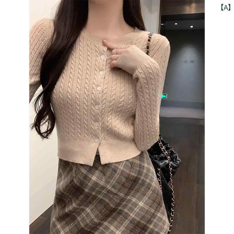 ニット レディース カーディガン ニット レディース カーディガン 韓国 シンプル ラウンドネック 長袖 ..