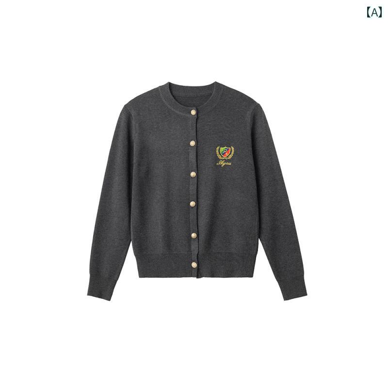 ニット レディース カーディガン ニット レディース カーディガン Ikyou 刺繍入り グレー ニットカーデ..