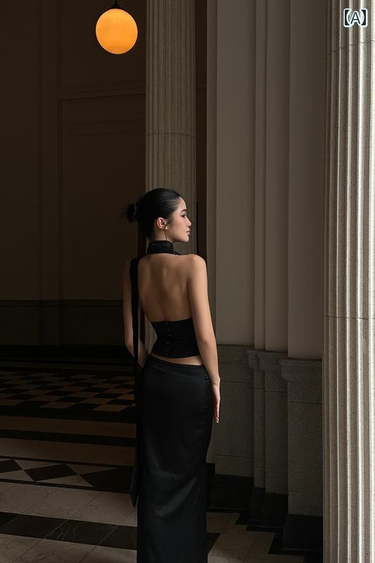 ホルターネック レディース トップス ホルターネック レディース トップス rovente ブライトナイト ブラック スパンコール ホルタートップ レディース セクシー Vネック ホルター ベスト