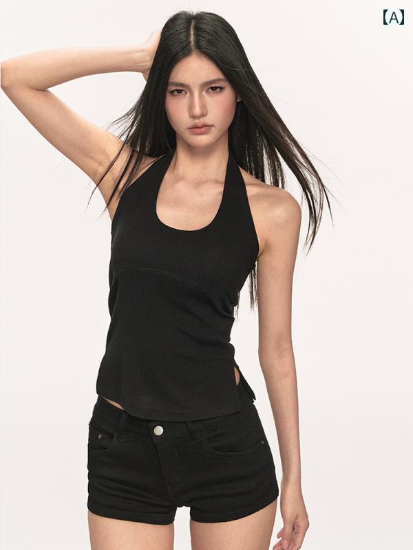 ホルターネック レディース トップス ホルターネック レディース トップス アンナ アネ ア 肌触りの U 字型 ホルターネック スリング レトロ ホットティー スリム バックレス 構造 アウターウェア ベスト トップ