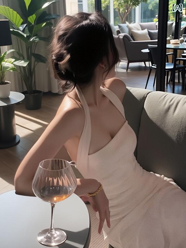 レディース トップス ホルターネック レディース トップス ホルターネック フランスの な ホルターネック ドレス 女性 夏 スリムフィット 魅惑的 バックレス サスペンダー ヒップ スカート
