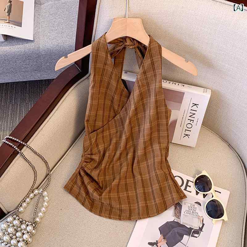 レディース トップス ホルターネック レディース トップス ホルターネック チェック 柄の Vネック ホル..