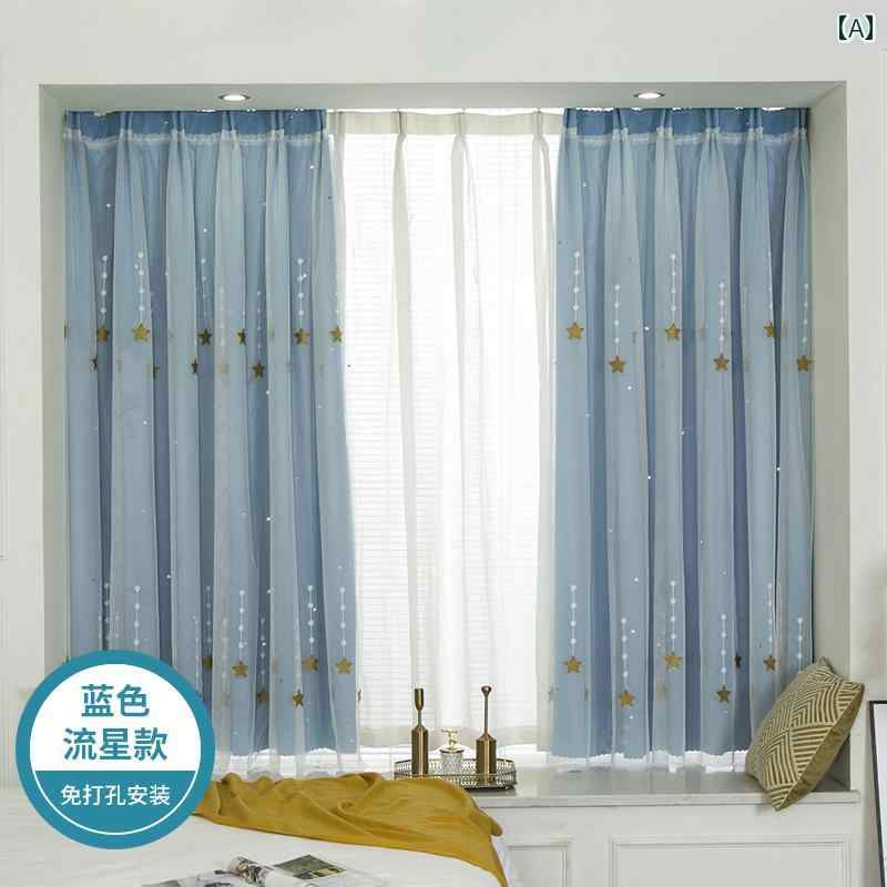 カーテン 遮光 レース パンチ フリー 取り付け フック スライド レール カーテン 遮 光 出窓短 窓 女の..