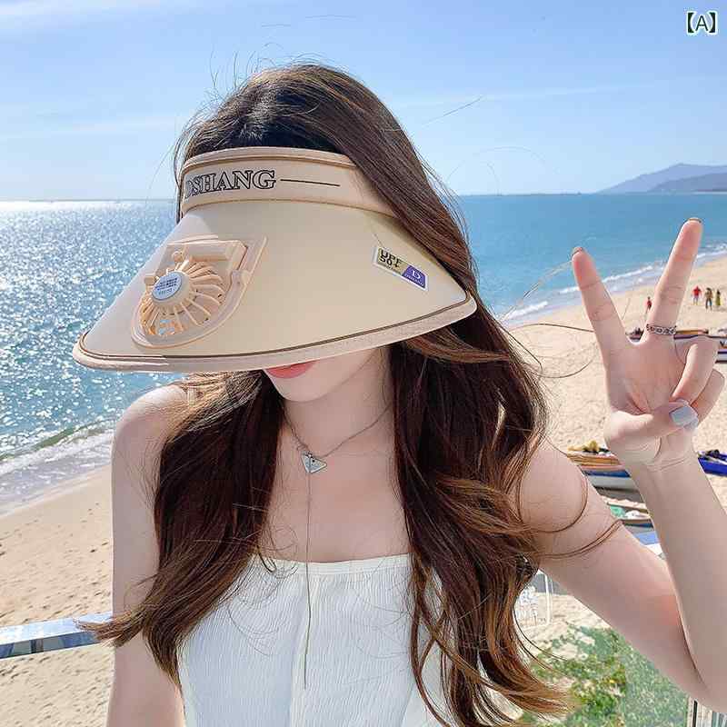 帽子 レディース サンハット 2025年の帽子女性向け装飾風扇つき夏用帽子。UVカットで空気を通す空天井..