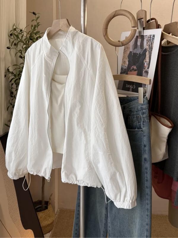 薄手の韓国製日焼け防止UVカット薄手のスタンドカラーのジャケット女性用。夏のアウトドアスポーツ用のカジュアルブルゾン。