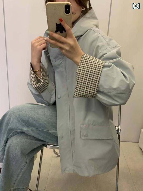 パーカー マウンテン アウトドア 2025年のスタイリッシュなパッチワーク風フロントジップアップジャケット女性向け春のです。ガーリーグリッド柄で韓国で小柄な女性におすすめ。アウトドアやカジュアル上着として最適です。