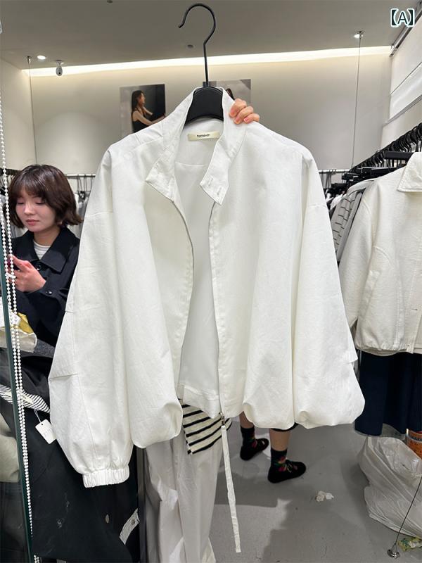 2025年の初春には韓国スタイリッシュな立ち襟ジップアップのゆったりとしたショート丈のジャケットがです。このジャケットはカジュアルアウトドアアクティビティやスポーツ用にスリーブのバッティングを兼ね備えたレディースベースボールジャケットです。