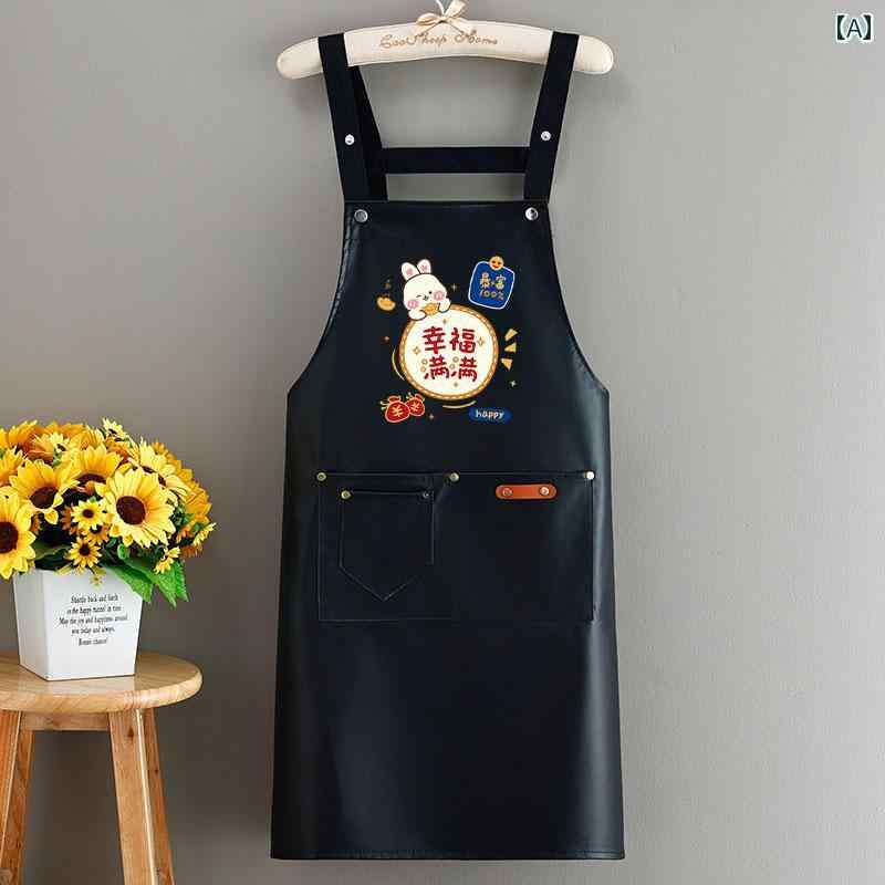 2024年の韓国シンプルファッションPUレザー製エプロンは水や魚の加工飲食業向けに耐久性があり防水防油性を備えています。