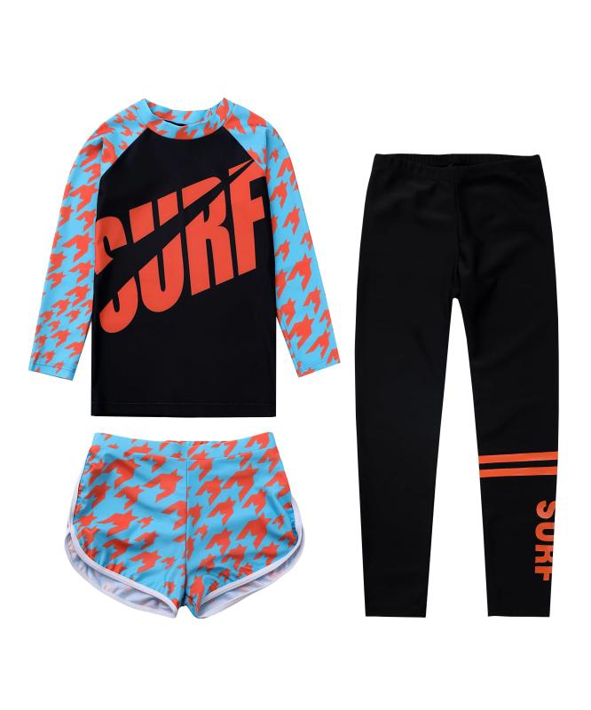 [LUCKYLUAN] キッズ 水着 上下3点セット 長袖ラッシュガード +レギンス＋ショートパンツ 女の子 男の子..