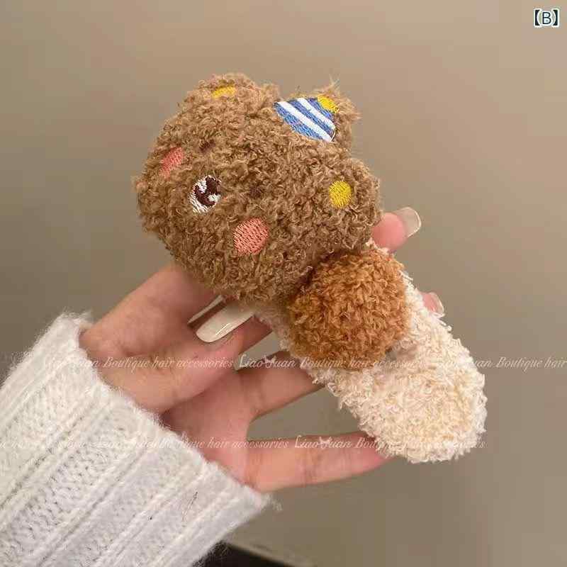 ヘアクリップ 少女用 ふわふわ クマ 大型 かわいい 後頭部固定 ヘッドアクセサリー...