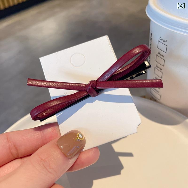 女性用 ヘアクリップ 合皮 リボン ダックビル型 サイド 前髪 ヘアピン アクセサリ...