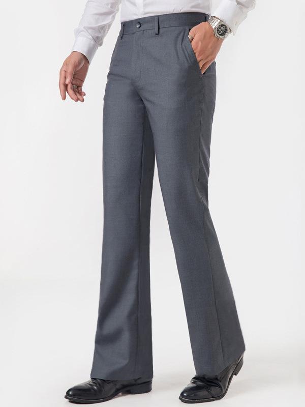 メンズ スラックス グレー ワイドレッグ ハイウエスト ゆったりストレート ビジネスカジュアル 通勤用 普段使い 落ち感 高級感 微フレア 切り替えデザイン 再生繊維 伸縮性