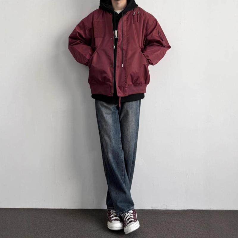 メンズ 秋 デニムパンツ ダークブルー レトロ ルーズ ストレートレッグ ジーンズ ヴィンテージ スタイル コットン 素材 カジュアル 普段使い 伸縮性 快適 フィット