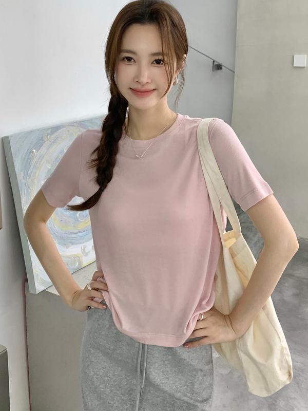 樂天商城 - Tシャツ レディース 夏用 再生繊維 半袖 スリムフィット 単色 インナー トップス スタイルアップ 軽量 吸湿速乾 デザイン