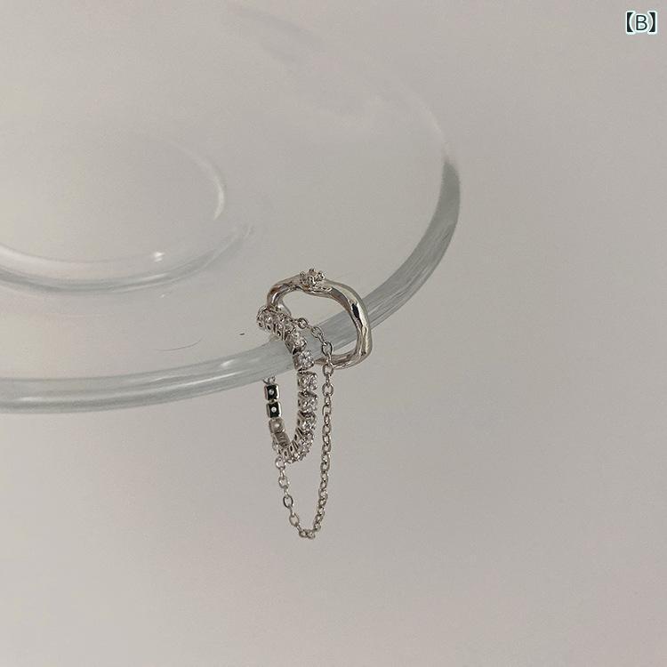 イヤーカフ レディース ノンピアス クリップ チェーン タッセル クリスタル 韓国 ...